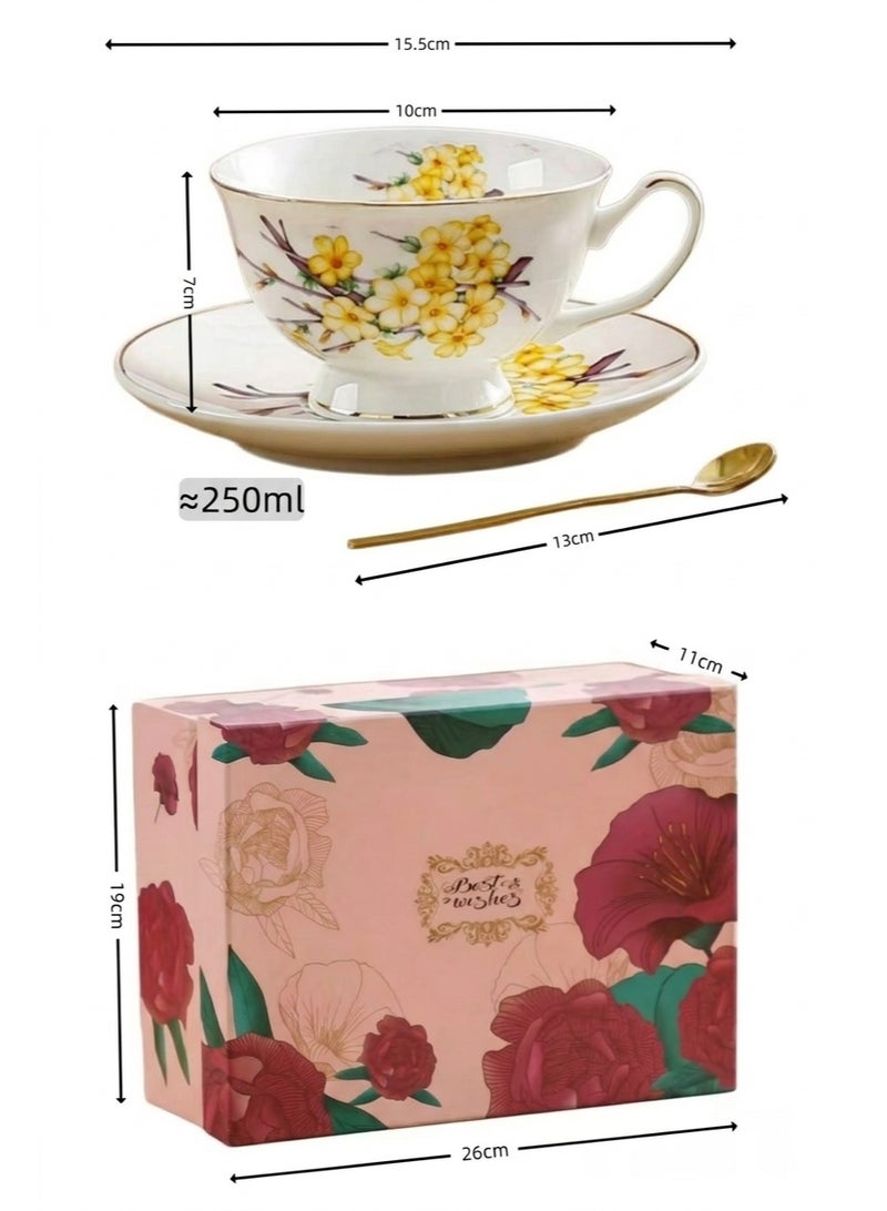 طقم فناجين قهوة عربي فاخر لشخصين مع ملاعق وعلبة هدية – أكواب قهوة تركي بنقشة زهور وحافة ذهبية مع صحون، طقم أكواب الشاي، هدية عيد الأضحى الفاخرة للضيوف وللمنزل - view 5