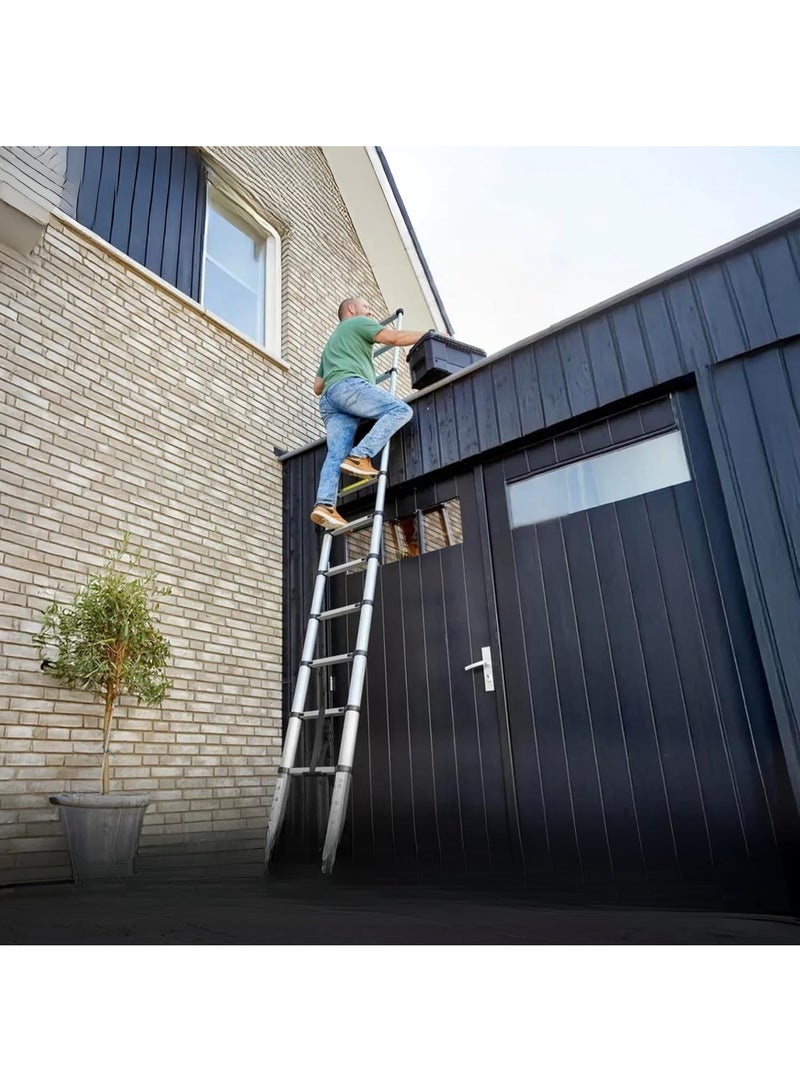 سلم تلسكوبي ألومنيوم بطول 3.8 متر، 13 درجة قابل للتمديد والطي، تصميم محمول متعدد الاستخدامات، سلم مستقيم يدعم حتى 150 كجم - Image 4