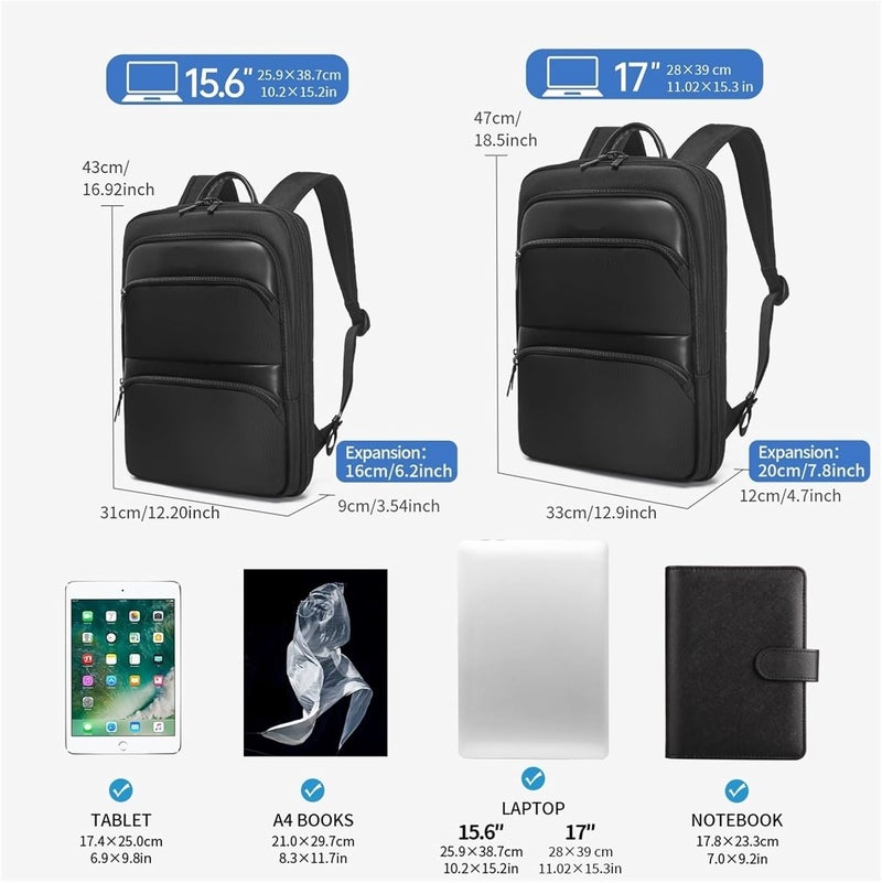 Expandable Backpacks,Compatible For Men 15.6inch Laptop Backpack Male Thin Business School Travel Bag College Schoolbag(Black 17inch) - Image 3