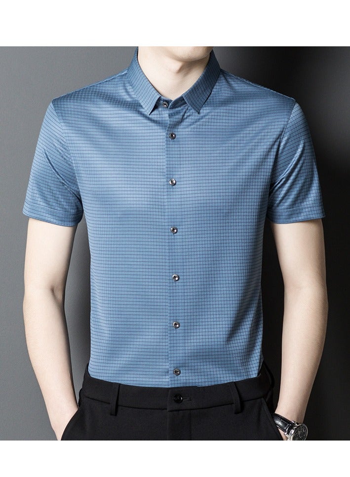High End Mulberry Silk Checkered Short Sleeved Men's Polo Shirt, Business And Fashion Lapel T-shirt  - Image 1