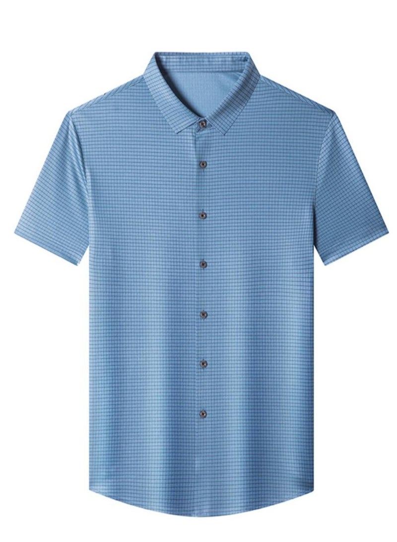 High End Mulberry Silk Checkered Short Sleeved Men's Polo Shirt, Business And Fashion Lapel T-shirt  - Image 2