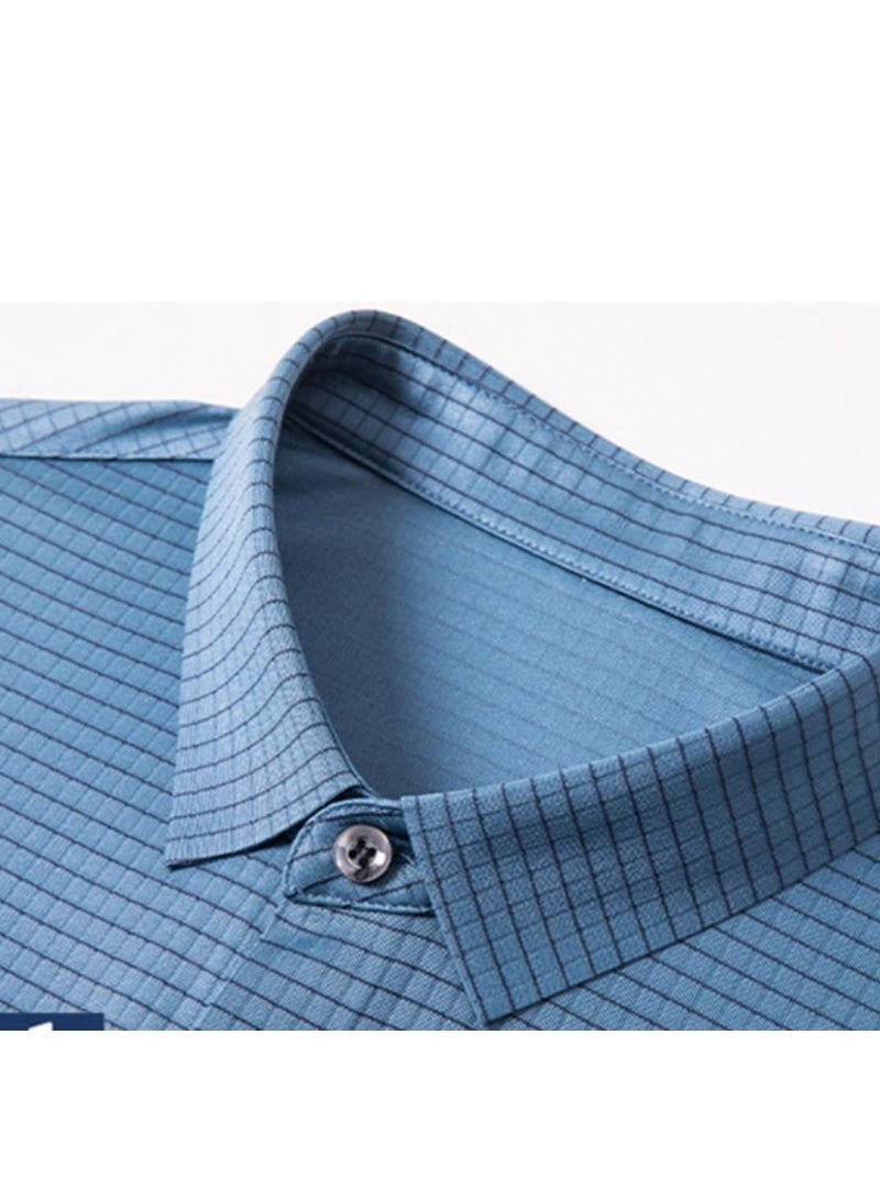 High End Mulberry Silk Checkered Short Sleeved Men's Polo Shirt, Business And Fashion Lapel T-shirt  - Image 5