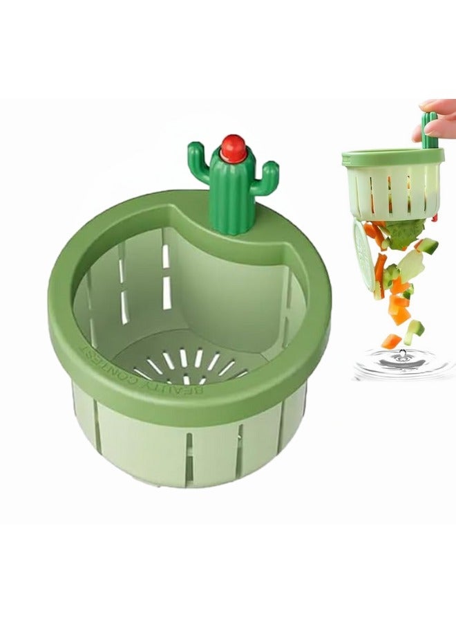 1PCS Cactus Kitchen Sink Drain Strainer, Press Automatic Dumping Basket, Multi-Functional Home Use Sink Draining Basket Filter Net Lifting Basket, Kitchen Waste Collector Filter for Sinks (Green) - Image 1