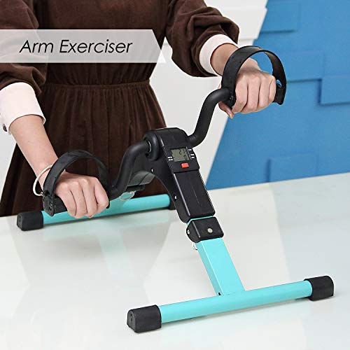 AGM Folding Pedal Exerciser, Mini Exercise Bike Under Desk Bike Foot Pedal Exerciser, Foot Hand Cycle Portable Peddler Machine Bicycle Exerciser Arm Leg Exerciser While Sitting - Image 4