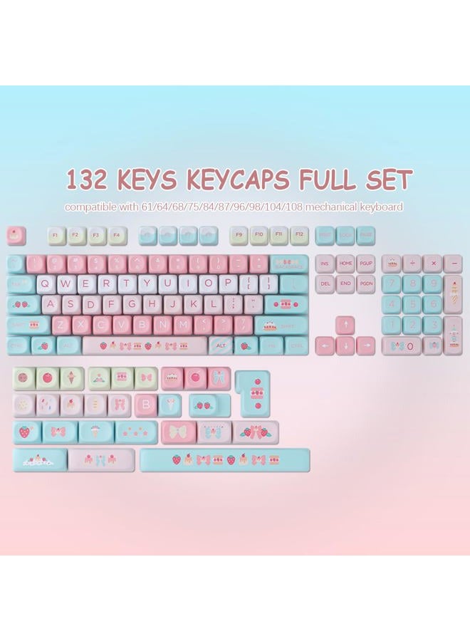 TYRIXKI PBT Keycaps 132 Keys MOA Keycaps, Cream Strawberry Cute Keycaps Dye-Sublimation Custom Keycap Set for Cherry Gateron MX Swithes Mechanical Keyboards - Image 5
