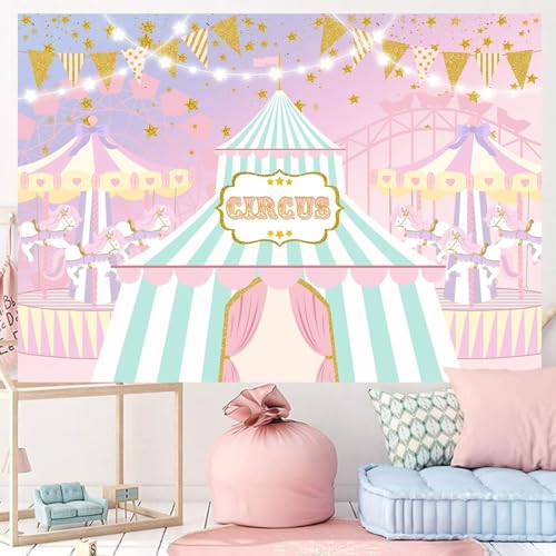 Withu Pink Circus Backdrop Big Top Tent Animals Carnival Kids Girl Birthday Party Dessert Candy Cake Table Decor Baby Shower Banner Photo Photography Background - Image 4