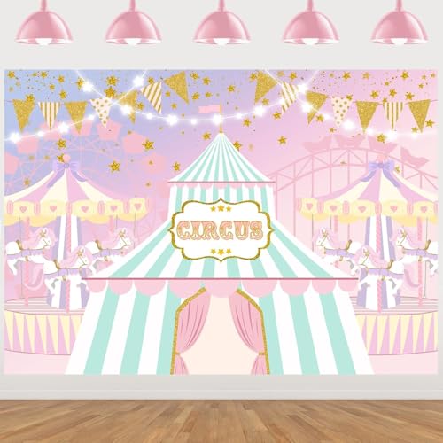 Withu Pink Circus Backdrop Big Top Tent Animals Carnival Kids Girl Birthday Party Dessert Candy Cake Table Decor Baby Shower Banner Photo Photography Background - Image 5