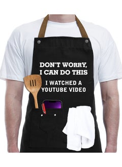 BBQ Chef Apron with 3 Pockets, Funny Apron Kitchen Gift Cooking Apron Barbecue Chef Apron Adjustable Bib Aprons Culinary Gift Apron for Husband, Boyfriend, Brother, Unique Birthday Gifts