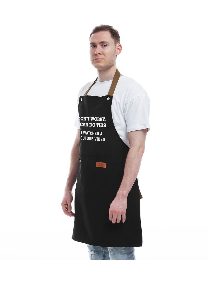 Generic - BBQ Chef Apron with 3 Pockets, Funny Apron Kitchen Gift Cooking Apron Barbecue Chef Apron Adjustable Bib Aprons Culinary Gift Apron for Husband, Boyfriend, Brother, Unique Birthday Gifts - Image 1