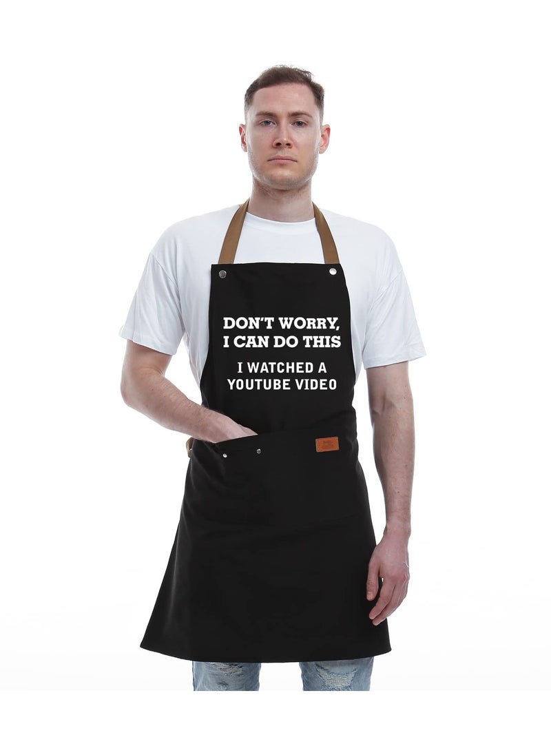 Generic - BBQ Chef Apron with 3 Pockets, Funny Apron Kitchen Gift Cooking Apron Barbecue Chef Apron Adjustable Bib Aprons Culinary Gift Apron for Husband, Boyfriend, Brother, Unique Birthday Gifts - Image 1