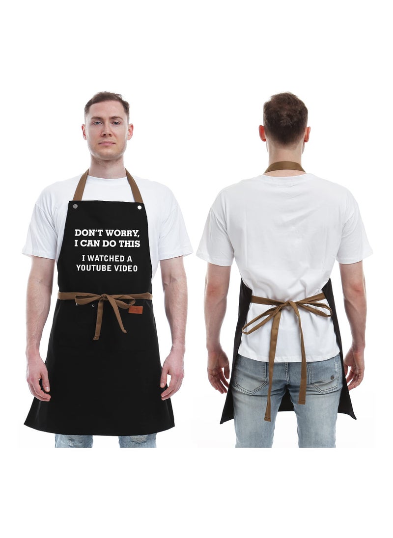Generic - BBQ Chef Apron with 3 Pockets, Funny Apron Kitchen Gift Cooking Apron Barbecue Chef Apron Adjustable Bib Aprons Culinary Gift Apron for Husband, Boyfriend, Brother, Unique Birthday Gifts - Image 1