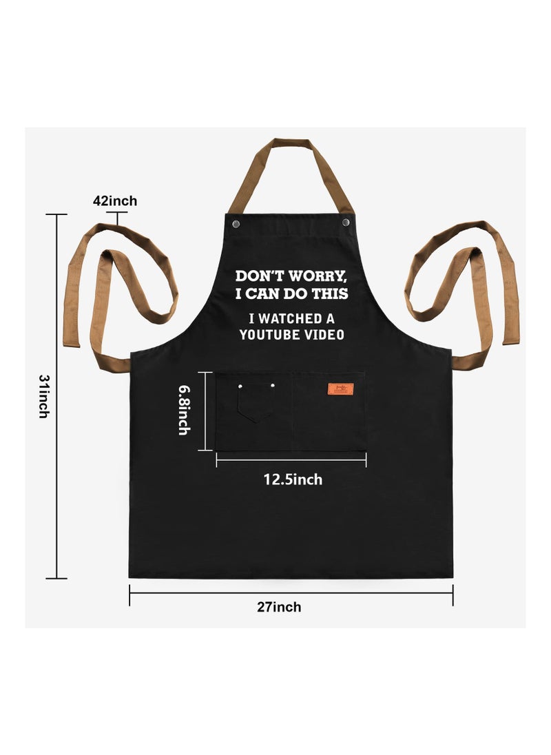 Generic - BBQ Chef Apron with 3 Pockets, Funny Apron Kitchen Gift Cooking Apron Barbecue Chef Apron Adjustable Bib Aprons Culinary Gift Apron for Husband, Boyfriend, Brother, Unique Birthday Gifts - Image 1
