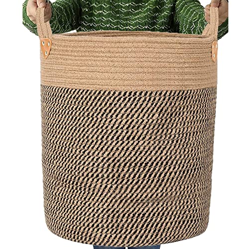 JIABOLANG Jute Laundry Hamper Large Woven Rope Storage Basket with Handles 20 Height Tall 83LLaundry Basket Decorative Basket for Living RoomPillowsClothes 18Wx20H - Image 1