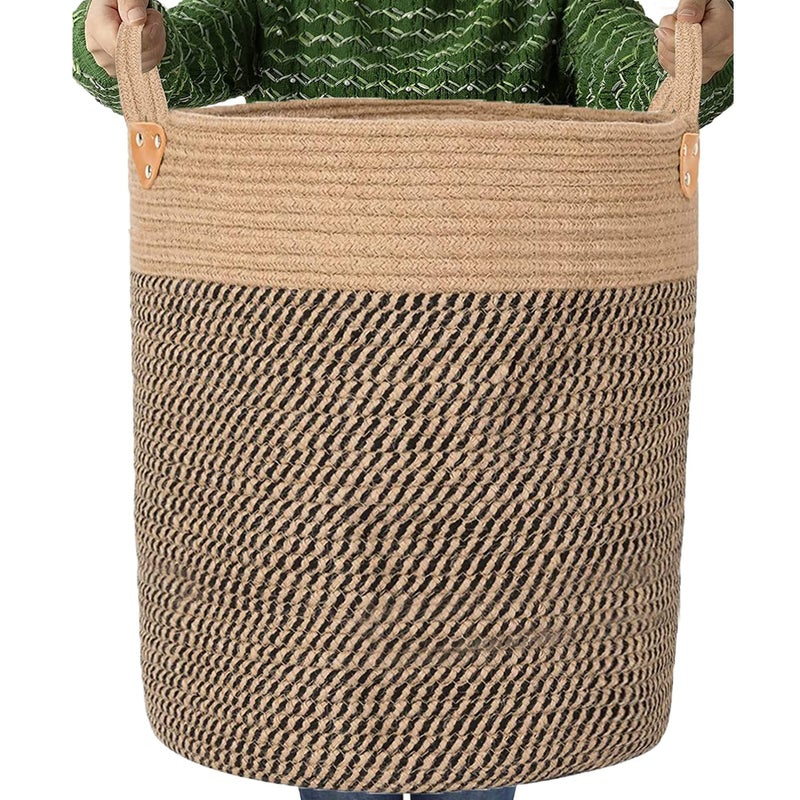JIABOLANG Jute Laundry Hamper Large Woven Rope Storage Basket with Handles 20 Height Tall 83LLaundry Basket Decorative Basket for Living RoomPillowsClothes 18Wx20H - Image 2
