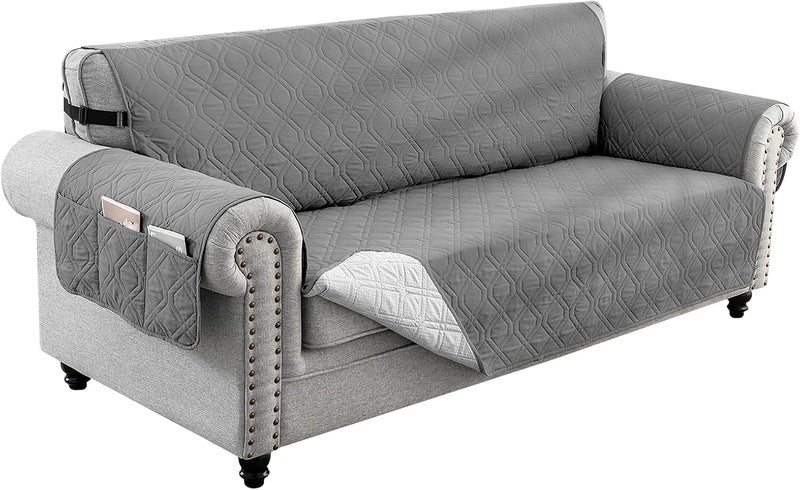 انفوسن غطاء اريكة مقاوم للماء، واقي وسادة مع ظهر مانع للانزلاق واشرطة مرنة، غطاء اريكة للكلاب 1/2/3/4 مقاعد، اغطية للكلاب والحيوانات الاليفة والاطفال (مقعد واحد، كرسي، رمادي) - Image 1