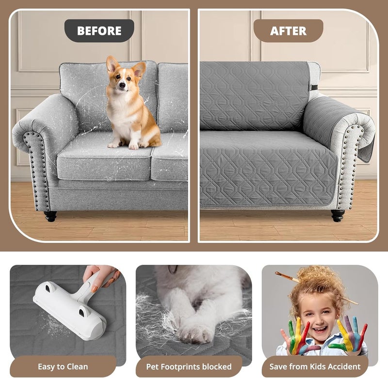 انفوسن غطاء اريكة مقاوم للماء، واقي وسادة مع ظهر مانع للانزلاق واشرطة مرنة، غطاء اريكة للكلاب 1/2/3/4 مقاعد، اغطية للكلاب والحيوانات الاليفة والاطفال (مقعد واحد، كرسي، رمادي) - Image 4