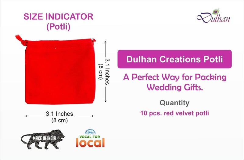 Dulhan DLC 25 pc Small Plain Red Velvet Gold Coin Potli 8 cm silver coin Shagun potli bags 3"x3inch Drawstring coin pouch purse for Wedding, Corporate, Xmas party Gifts, Jewellery Earphone Pouches by Dulhan - Image 4
