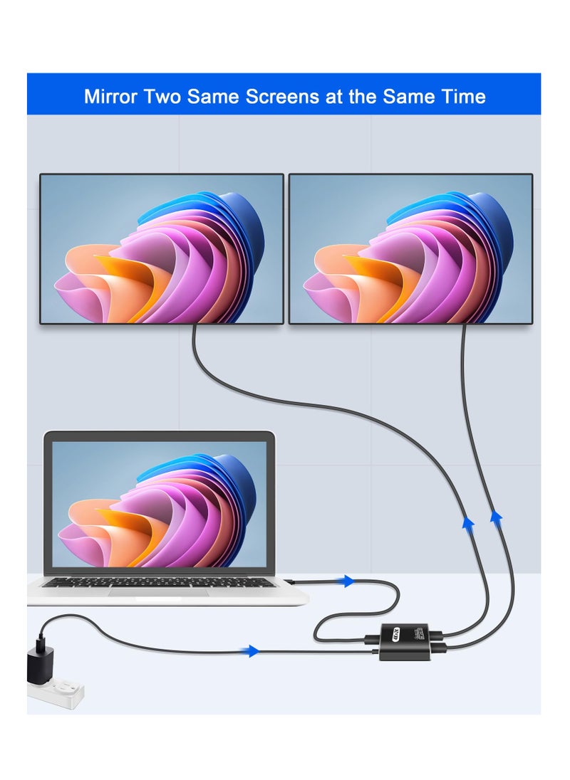 SYOSI - 4K HDMI Splitter 1 in 2 Out for Dual Monitors, Supports 3D, Full HD 1080P, Aluminum HDMI Splitter Adapter, Compatible with Fire Stick, Xbox, PS, Roku, Cable Box, HDTV (1 Source to 2 Displays) - Image 1
