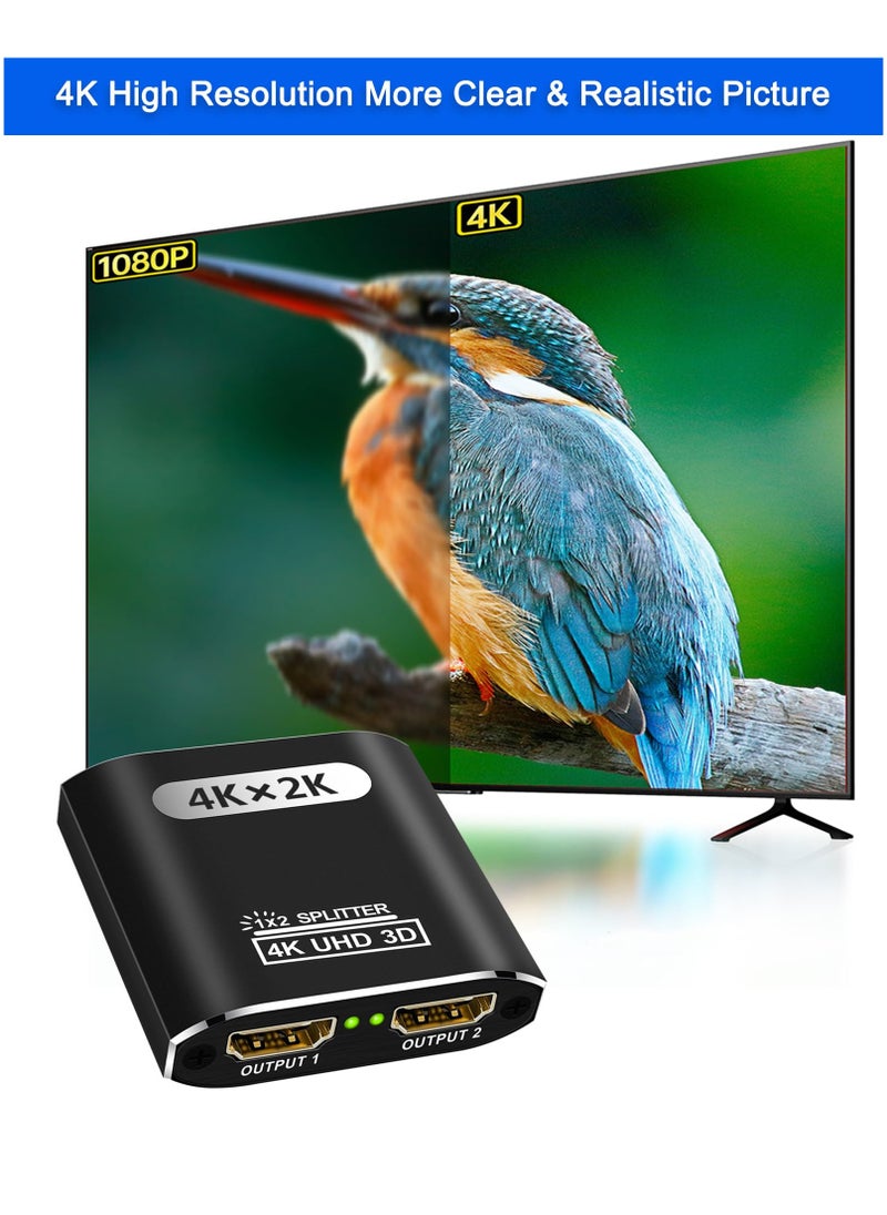 SYOSI - 4K HDMI Splitter 1 in 2 Out for Dual Monitors, Supports 3D, Full HD 1080P, Aluminum HDMI Splitter Adapter, Compatible with Fire Stick, Xbox, PS, Roku, Cable Box, HDTV (1 Source to 2 Displays) - Image 1