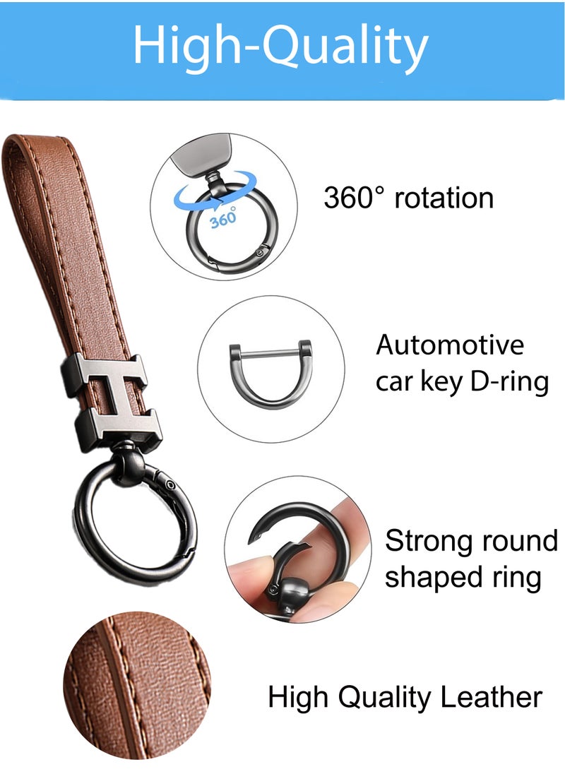 KeyAmor Elegant metal and leather keychain car key holder for men. H letter keychain, stylish car keychain with 3 key rings, perfect as a fancy gift or car accessory. Features an elegant and refined light brown colour, offers 360-degree rotation for added convenience, and comes in a fancy gift box.  - Image 3