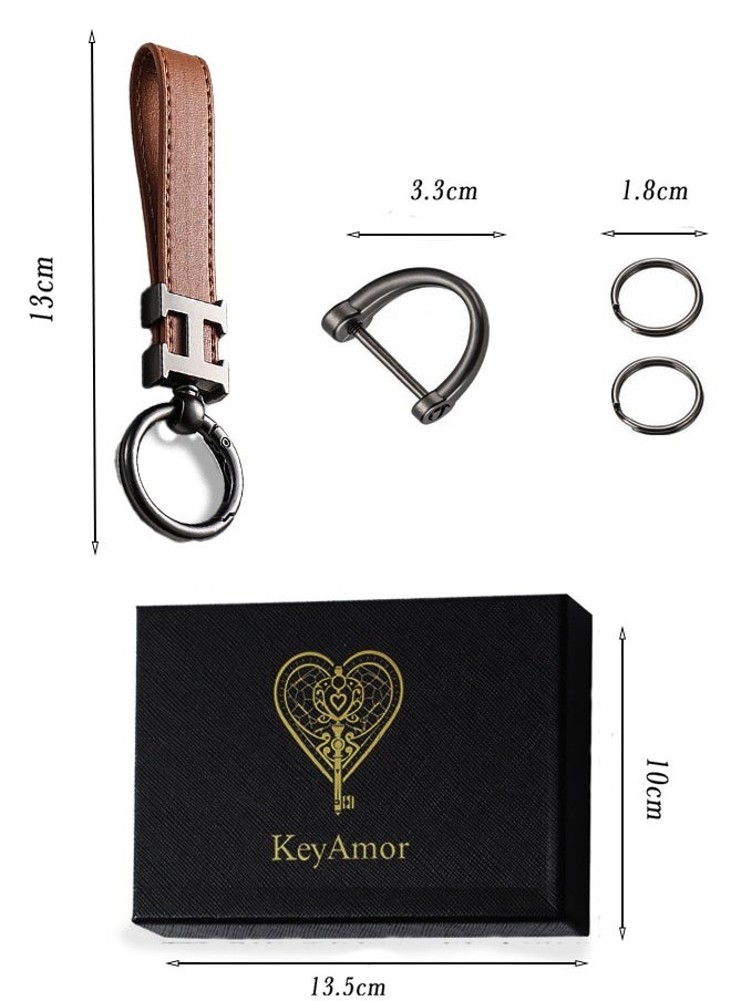KeyAmor Elegant metal and leather keychain car key holder for men. H letter keychain, stylish car keychain with 3 key rings, perfect as a fancy gift or car accessory. Features an elegant and refined light brown colour, offers 360-degree rotation for added convenience, and comes in a fancy gift box.  - Image 4