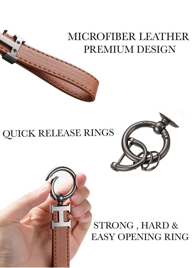 KeyAmor Elegant metal and leather keychain car key holder for men. H letter keychain, stylish car keychain with 3 key rings, perfect as a fancy gift or car accessory. Features an elegant and refined light brown colour, offers 360-degree rotation for added convenience, and comes in a fancy gift box.  - Image 5