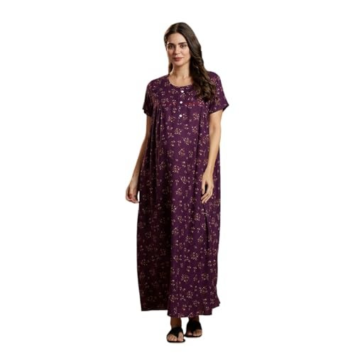 MomToBe Women's Cotton Maxi A-Line Nursing Nighty with Zippers for Nursing Pre and Post Pregnancy (Eggplant Purple ; Free Size) - Image 1