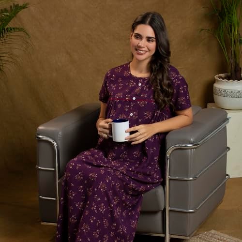 MomToBe Women's Cotton Maxi A-Line Nursing Nighty with Zippers for Nursing Pre and Post Pregnancy (Eggplant Purple ; Free Size) - Image 2