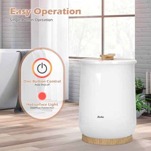Asuka Towel Warmer for Bathroom, Large Towel Warmer Bucket, Easy One-Button Control, Auto Shut-Off, 21L Capacity Fits Up for Two 40"X70" Oversized Towels, PJ’s Bathrobe, CL1 (Wood) - Image 3