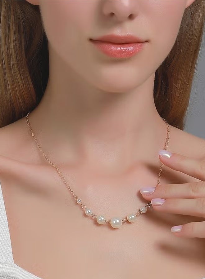 DAEVO Gold Plated Graduated Pearl Choker Necklace, Elegant Smiling Design for Women - Image 1