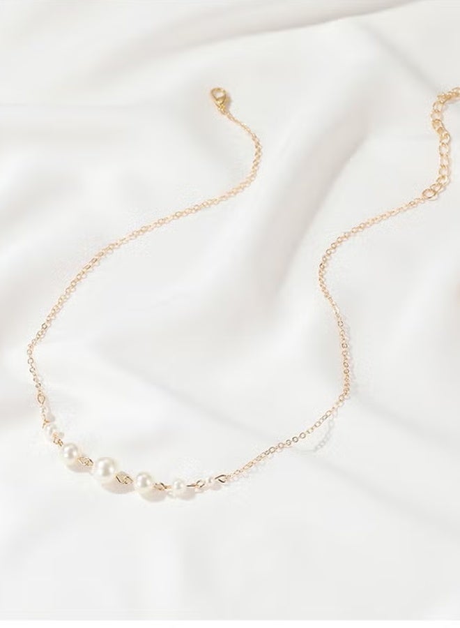 DAEVO Gold Plated Graduated Pearl Choker Necklace, Elegant Smiling Design for Women - Image 4