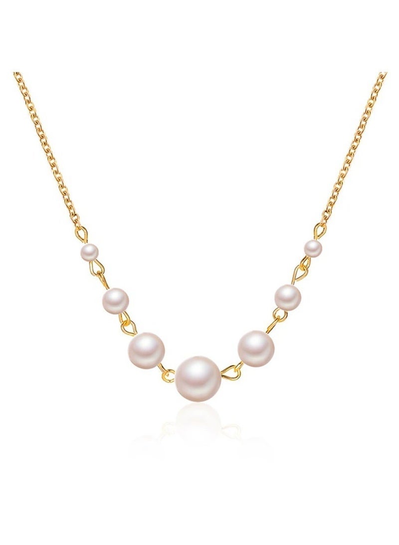DAEVO Gold Plated Graduated Pearl Choker Necklace, Elegant Smiling Design for Women - Image 3