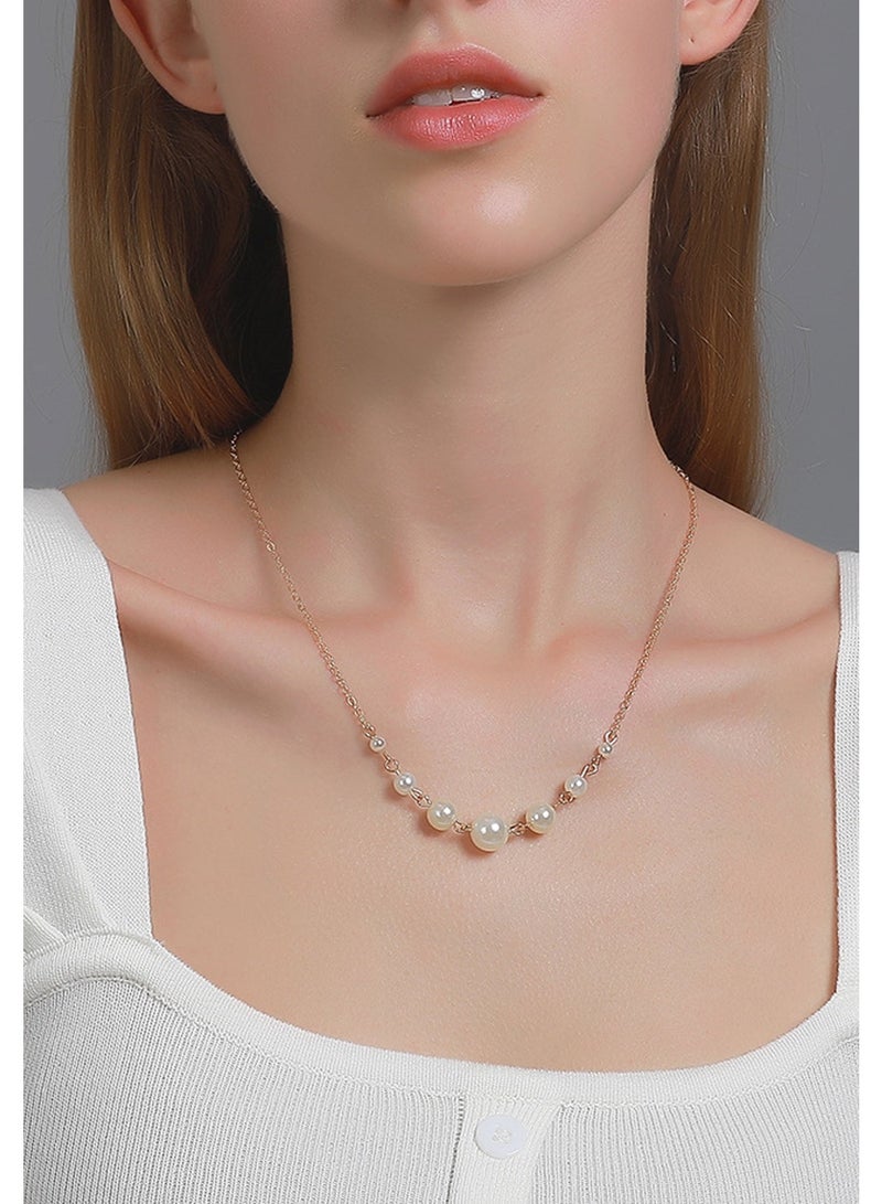 DAEVO Gold Plated Graduated Pearl Choker Necklace, Elegant Smiling Design for Women - Image 2