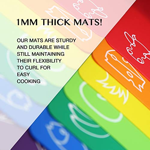 Fotouzy Cutting Board Mats Flexible Plastic Colored Mats with Food Icons, Fotouzy BPA-Free, Non-Porous, Anti-skid back and Dishwasher Safe, Set of 7+1 8 Pieces - Image 5