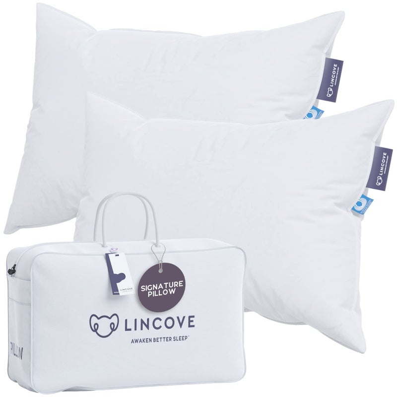 Lincove Lincove Signature 100 Natural Canadian White Down Luxury Sleeping Pillow  800 Fill Power 500 Thread Count Cotton Shell Made in Canada King  Soft 2 Pack 
