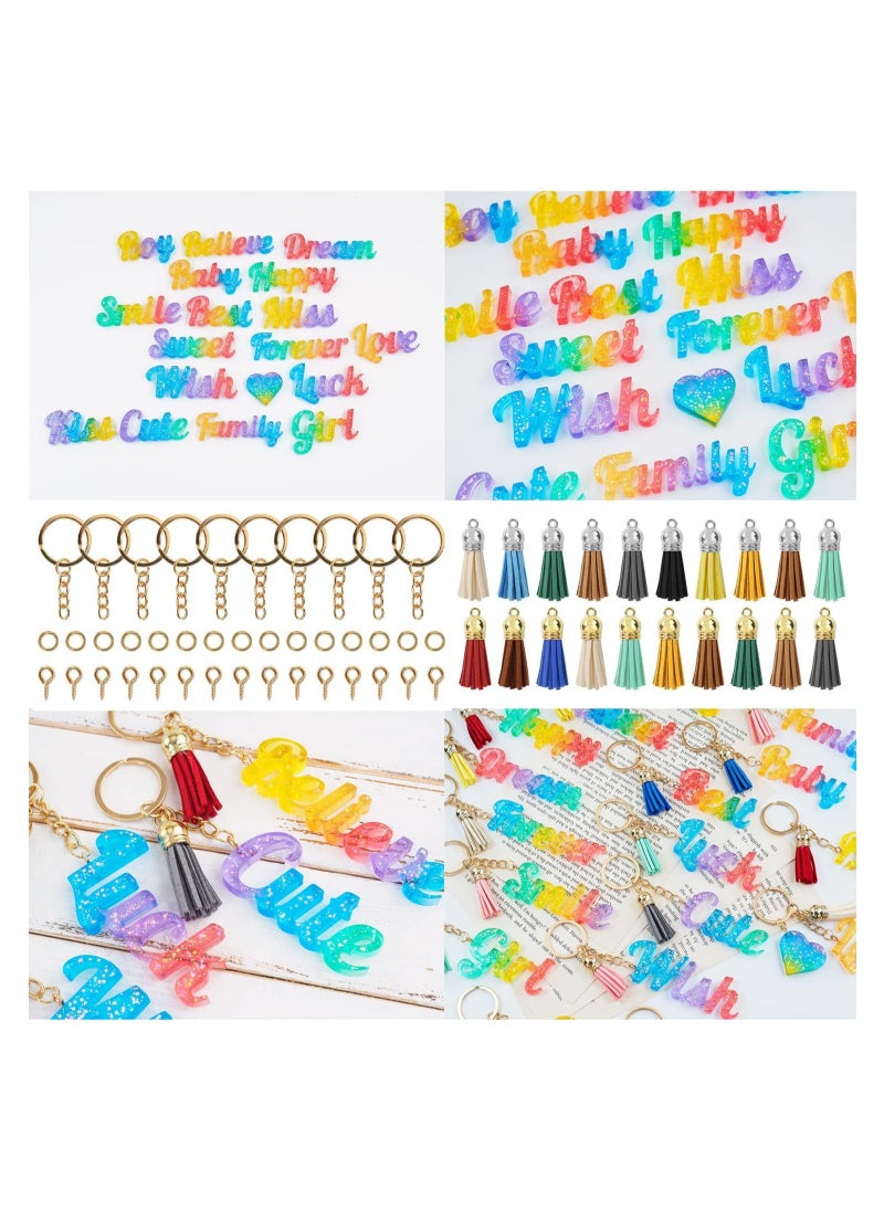 Excefore 104 Pcs Alphabet Resin Molds Kit, Resin Keychain Molds for Epoxy Resin Molds Keychain with 20 Random Color Tassels 1 Hand Drill 2 Drill Bits 20 Key Rings 30 Screw Pins 30 Metal Rings(Good Vibes)  - Image 3