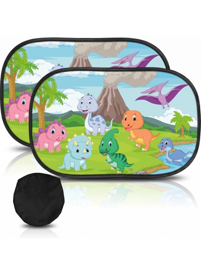 2 Pack Car Window Shades for Baby – UV Protection Side Sunshade for Kids, Toddlers & Pets, Universal Fit 51x31cm, Dinosaur Pattern, Easy Install & Foldable - Image 1