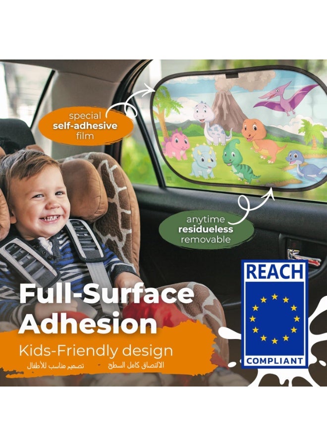 2 Pack Car Window Shades for Baby – UV Protection Side Sunshade for Kids, Toddlers & Pets, Universal Fit 51x31cm, Dinosaur Pattern, Easy Install & Foldable - Image 3