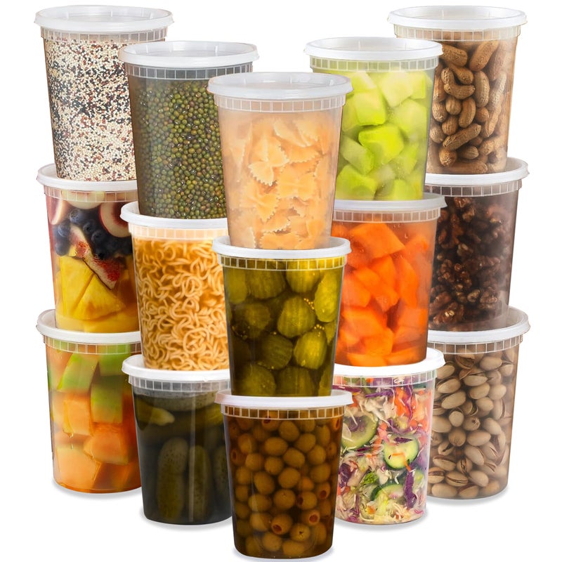 TashiBox 24 Sets 32 oz Plastic Deli Containers with Lids  Clear Airtight Food Storage  Meal Prep Containers BPA Free Stackable Leakproof Microwave  Freezer Safe