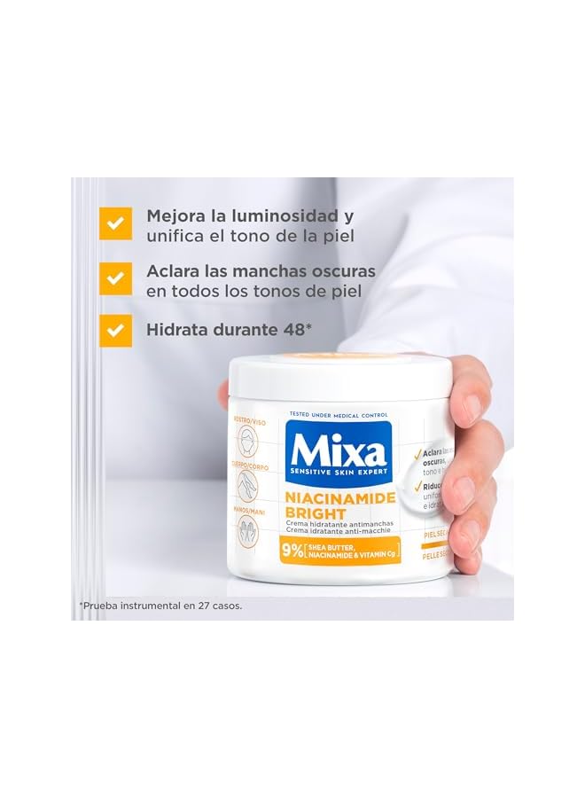 mixa Anti-Stain Moisturising Cream for Dry and Dull Skin, Moisturized Skin for 48H, Bright, Uniform Skin with 9% Niacinamide, Vitamin C and Shea Butter, Niacinamide Bright, 400ml - Image 2