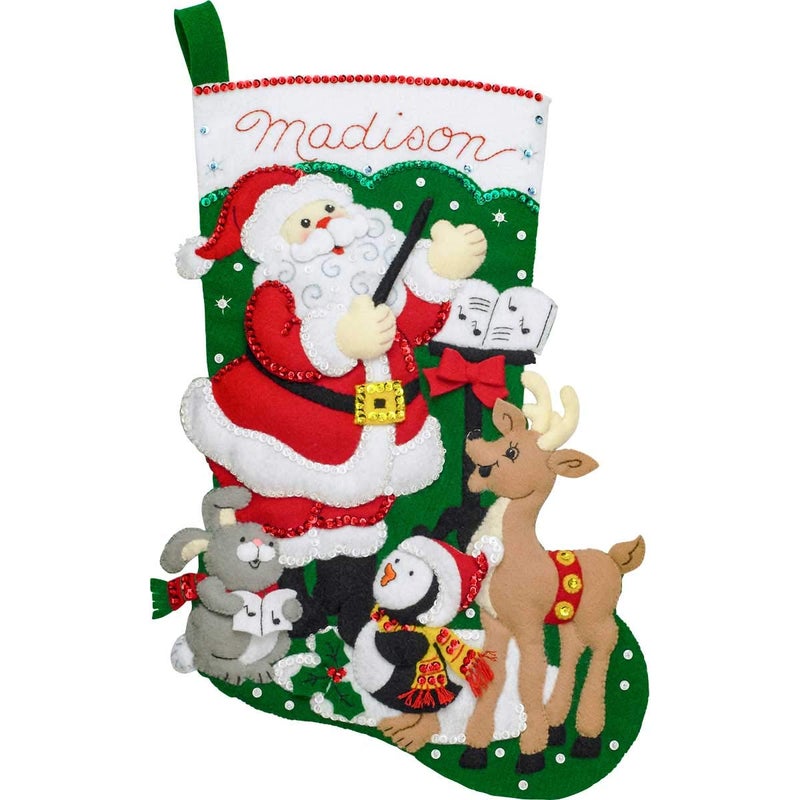 Bucilla 86930E Felt Applique Stocking Kit Santa Choir Practice 18" - Image 2