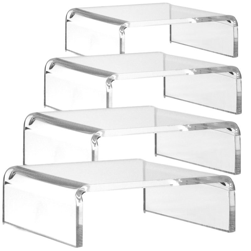 BANBERRY DESIGNS Acrylic Display Stands Set of 4 Risers 2 H x 4 W Clear Acrylic Stand Retail Display Craft Accessory Jewelry Makeup Vanity Organization