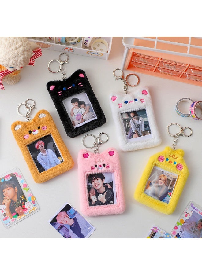 NIBEMINENT 1 - Piece Cartoon Plush Kpop Photo Card Holder Pendant Key Chain ID Badge Holder ID Card Holder Photo Card Protector for School ID Office ID Access Card for Women Girls - Image 2