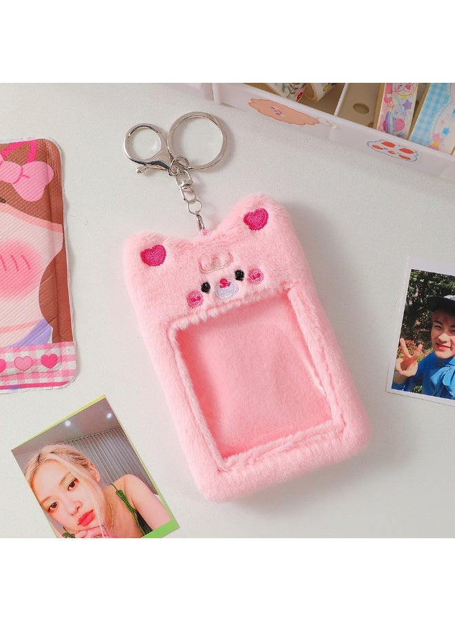 NIBEMINENT 1 - Piece Cartoon Plush Kpop Photo Card Holder Pendant Key Chain ID Badge Holder ID Card Holder Photo Card Protector for School ID Office ID Access Card for Women Girls - Image 1