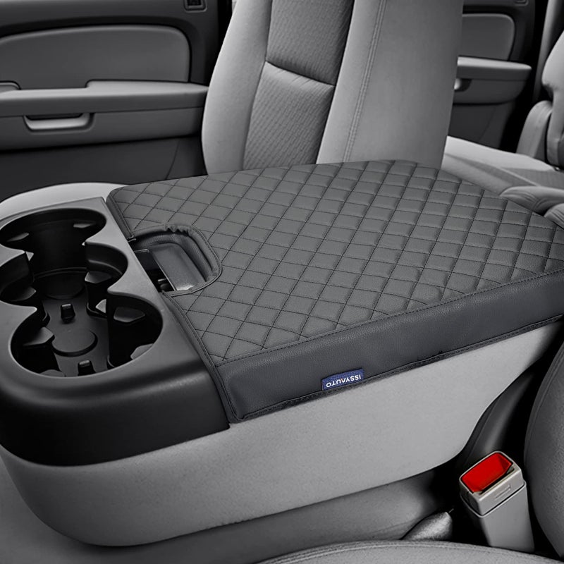 ISSYAUTO Center Console Cover Compatible with Silverado Tahoe GMC Sierra Yukon Suburban 2007-2013 Jump Seat Console Leather Armrest Cover