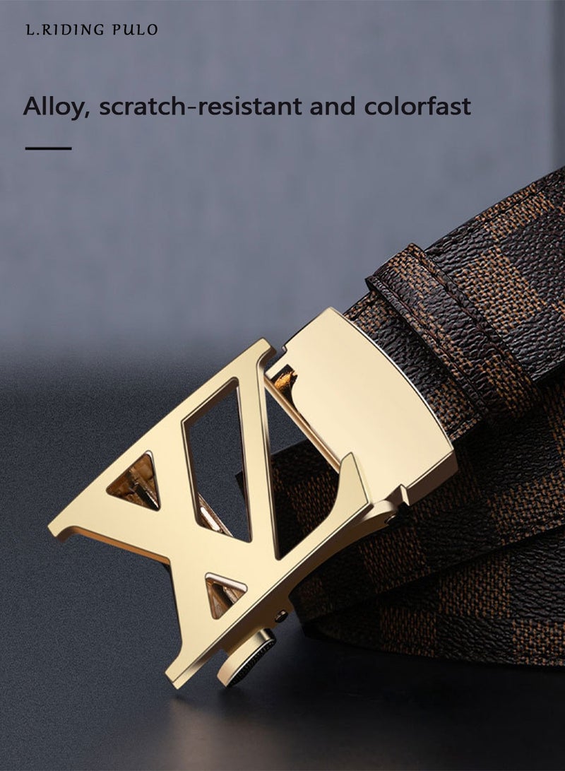 L.RIDING PULO Men's Leather Belt，Automatic Buckle Versatile Belt - 130cm - Image 2