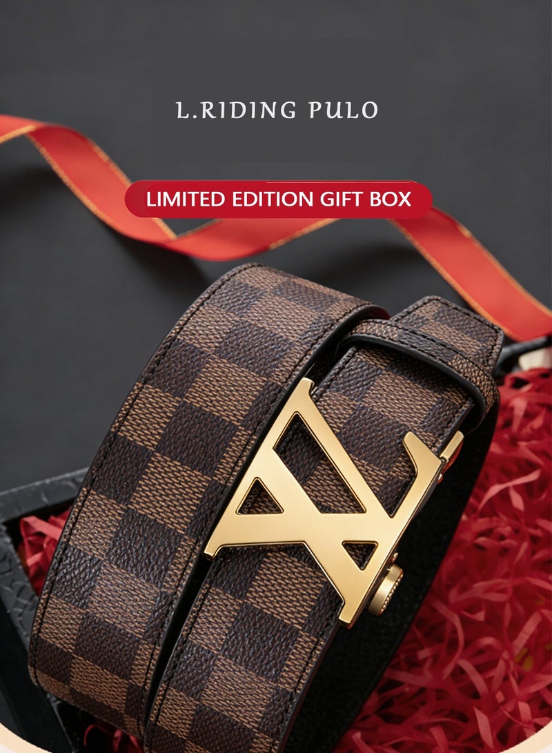L.RIDING PULO Men's Leather Belt，Automatic Buckle Versatile Belt - 130cm - Image 4