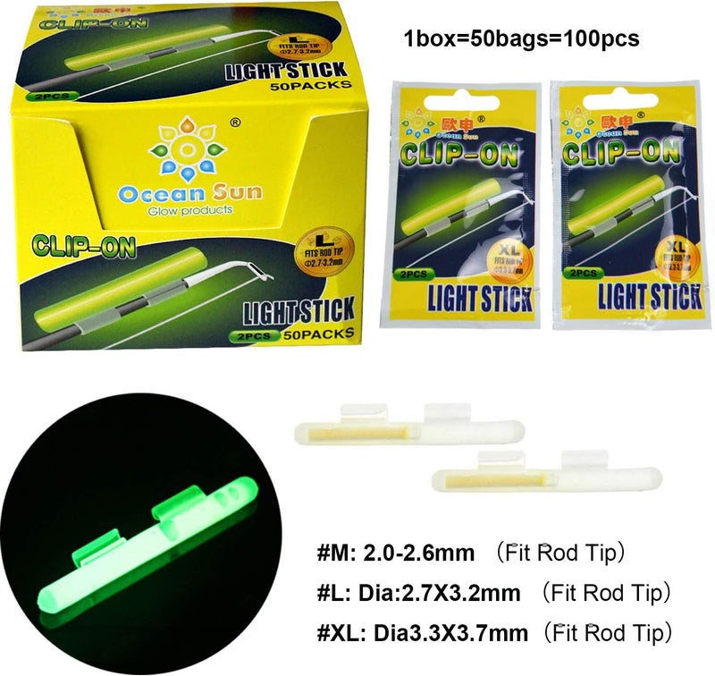 THKFISH Fishing Glow Sticks Rod Tip Glow Sticks Fishing Rod Floats Glow Stick Fishing Rod Night Fishing Light Fishing Green Fluorescent Light 100pcs(50bags) #M #L #XL - Image 2