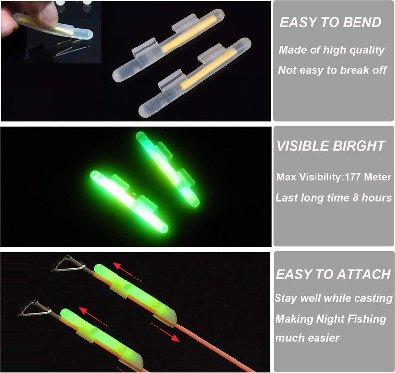 THKFISH Fishing Glow Sticks Rod Tip Glow Sticks Fishing Rod Floats Glow Stick Fishing Rod Night Fishing Light Fishing Green Fluorescent Light 100pcs(50bags) #M #L #XL - Image 3