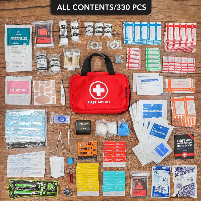 ThryAid 330 Piece First Aid Kit, Premium Waterproof Compact Trauma Medical Kits for Any Emergencies, Ideal for Home, Office, Car, Travel, Outdoor, Camping, Hiking, Boating (Red) - Image 4